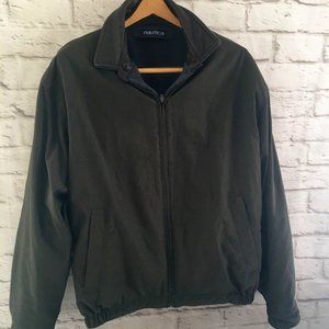 Nautica Green Khaki Flannel Lined Men's Full Zip Collar Jacket Size Large Medium
